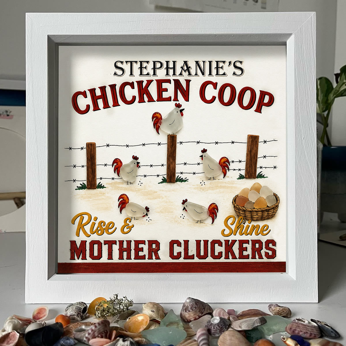 Mother Cluckers Chicken Coop Custom Name Sea Glass Framed Art - image 6