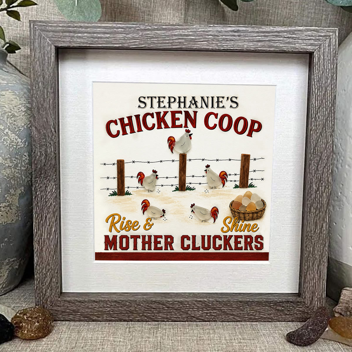 Mother Cluckers Chicken Coop Custom Name Sea Glass Framed Art - image 3