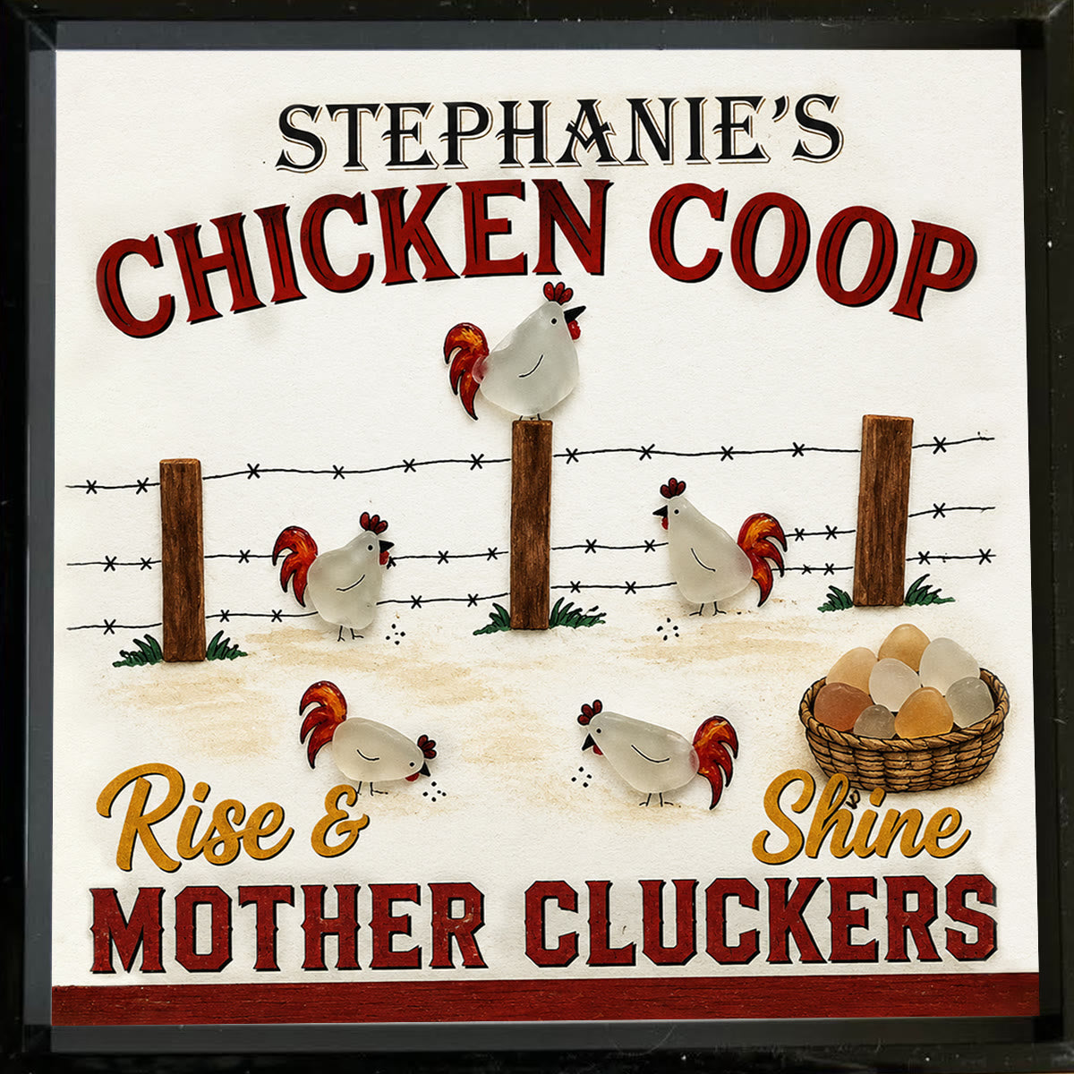 Mother Cluckers Chicken Coop Custom Name Sea Glass Framed Art - image 4