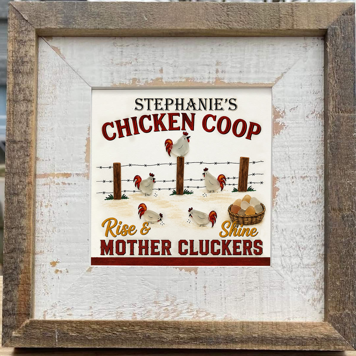 Mother Cluckers Chicken Coop Custom Name Sea Glass Framed Art - image 0