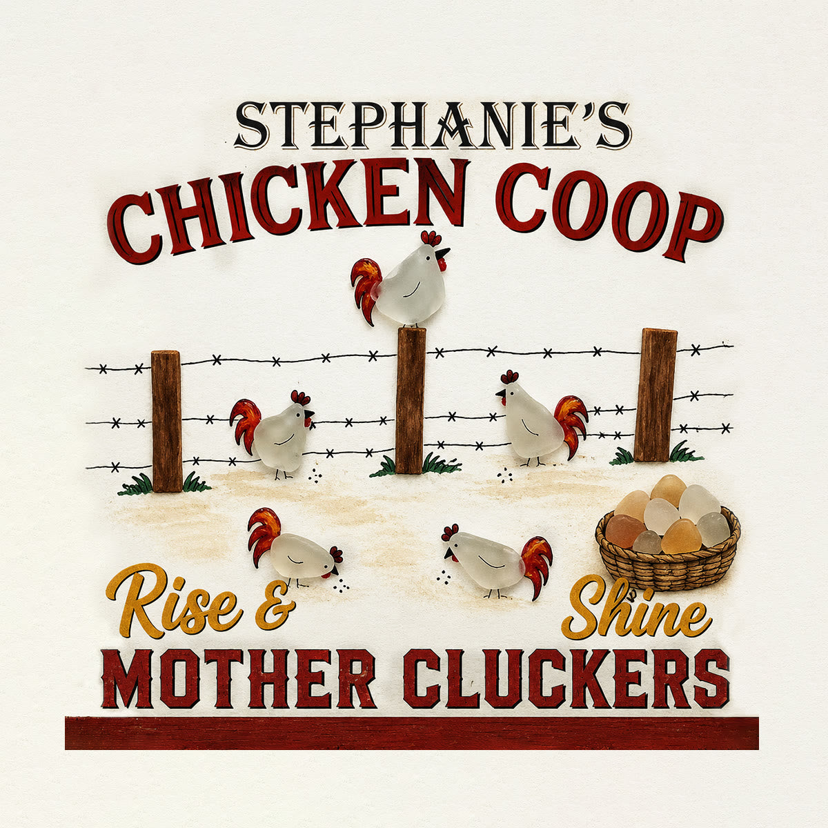 Mother Cluckers Chicken Coop Custom Name Sea Glass Framed Art - image 2
