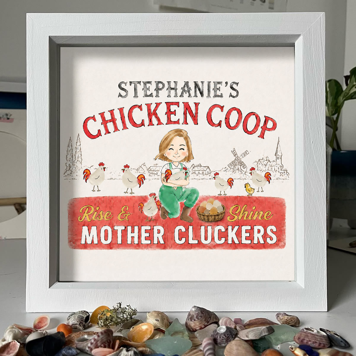 Chicken Lady Coop Sign Custom Name Sea Glass Framed Art - image 4