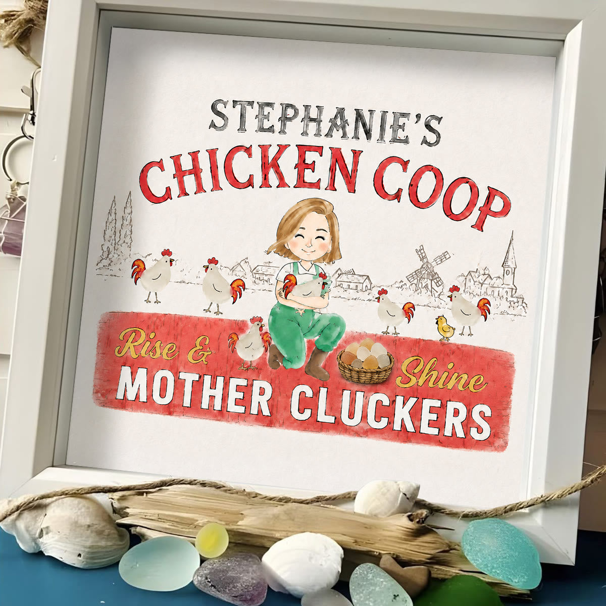 Chicken Lady Coop Sign Custom Name Sea Glass Framed Art - image 6