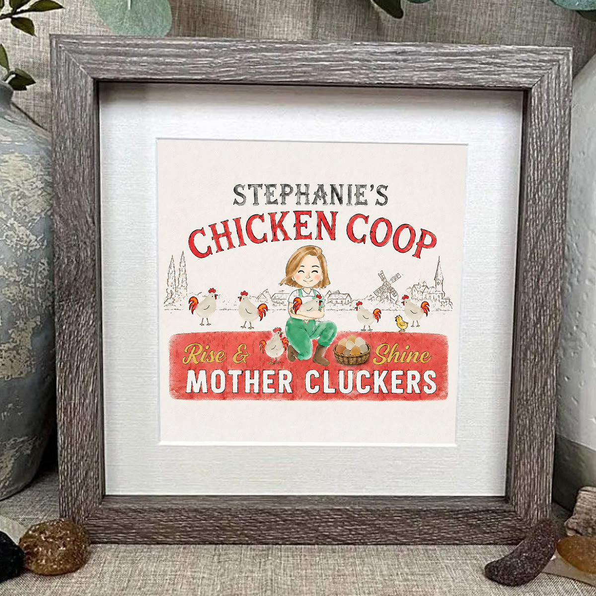 Chicken Lady Coop Sign Custom Name Sea Glass Framed Art - image 0