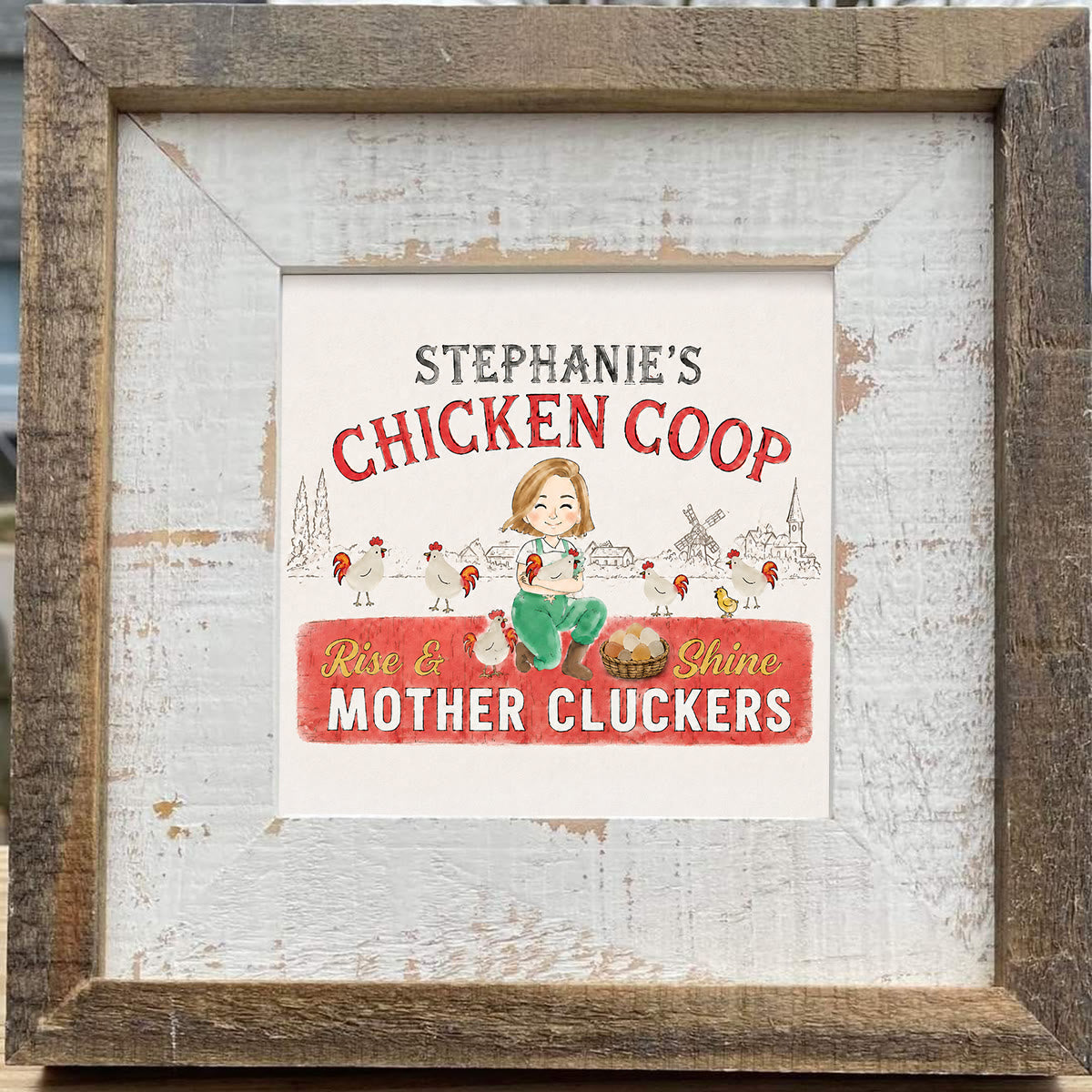Chicken Lady Coop Sign Custom Name Sea Glass Framed Art - image 3