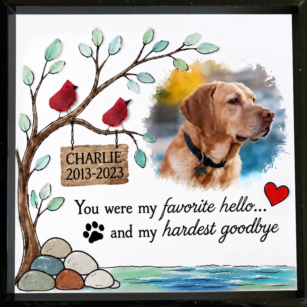 Pet Memorial Custom Photo Name Date Sea Glass Framed Art - image 5