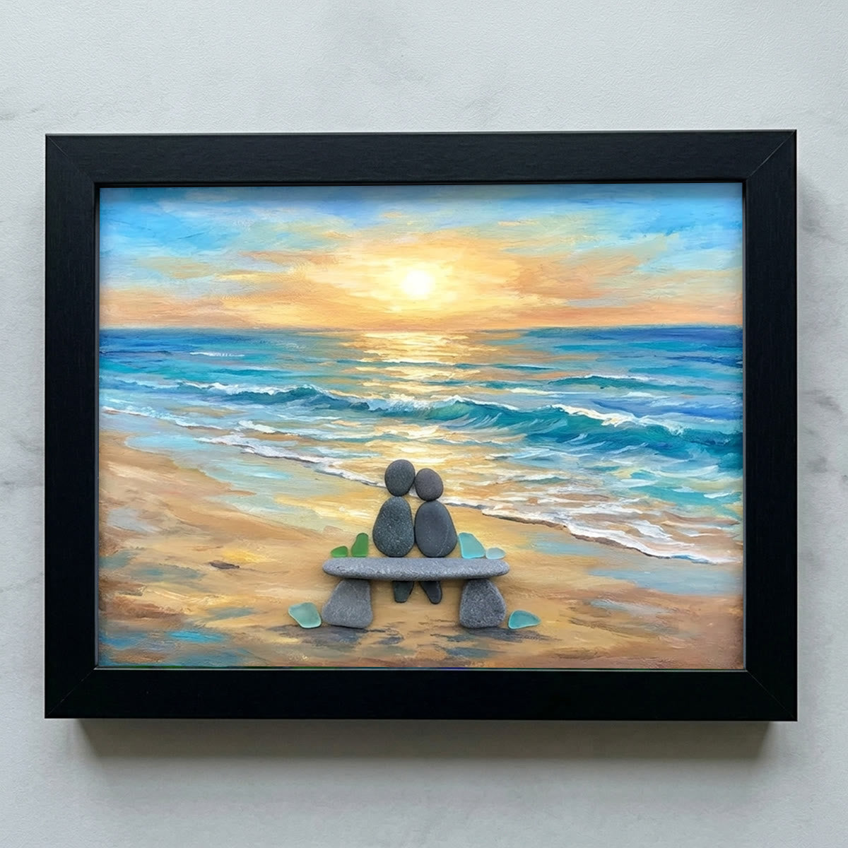 Romantic Beach Stone Couple Sea Glass Framed Art - Black - 6" X 8" - image 8