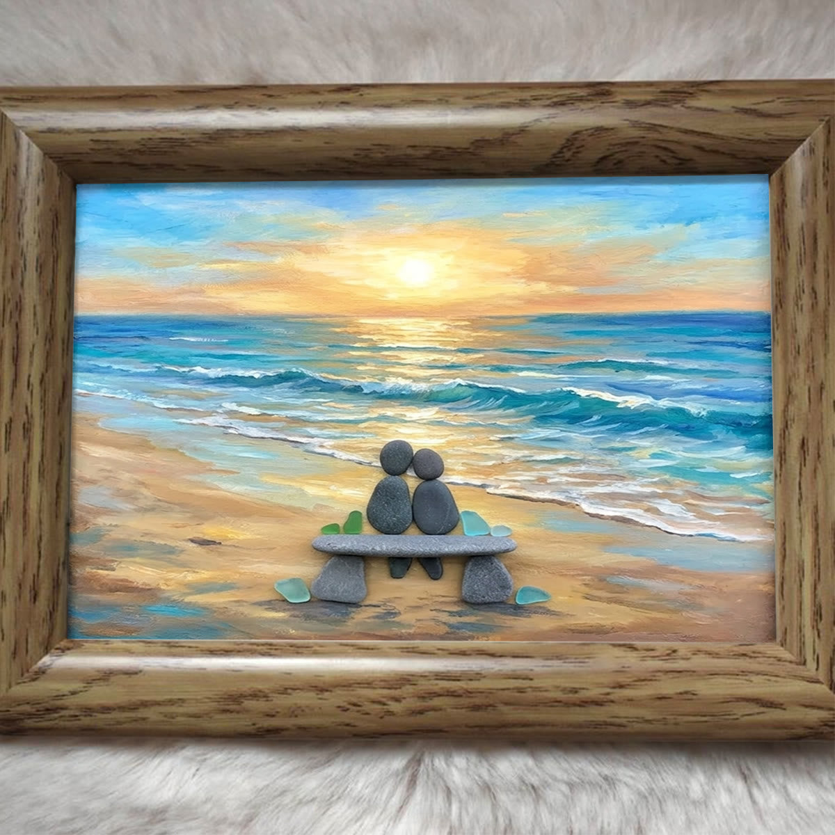 Romantic Beach Stone Couple Sea Glass Framed Art - image 0