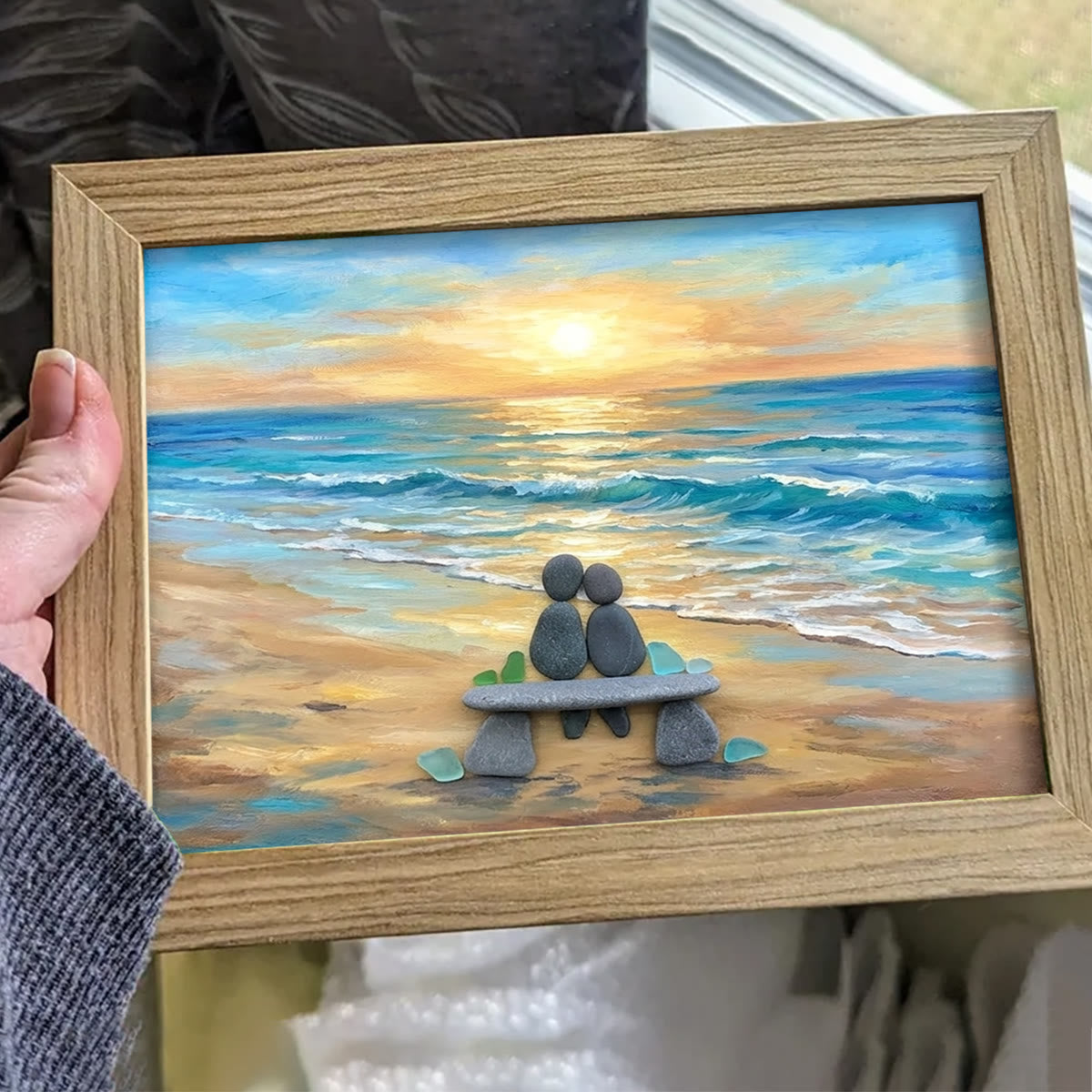 Romantic Beach Stone Couple Sea Glass Framed Art - image 4