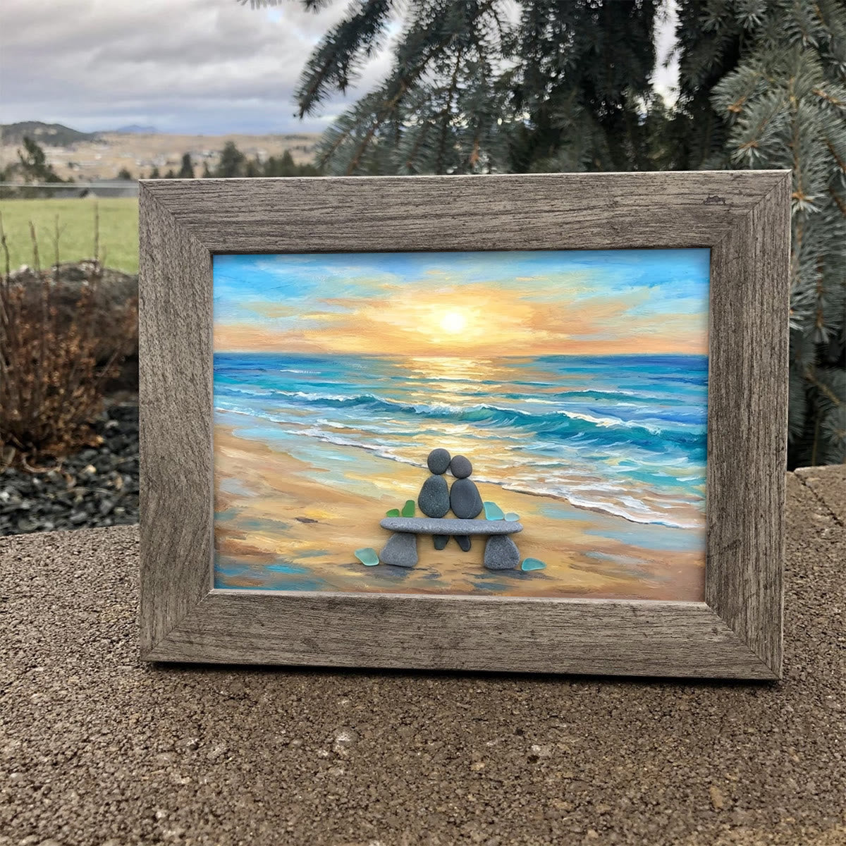 Romantic Beach Stone Couple Sea Glass Framed Art - image 2