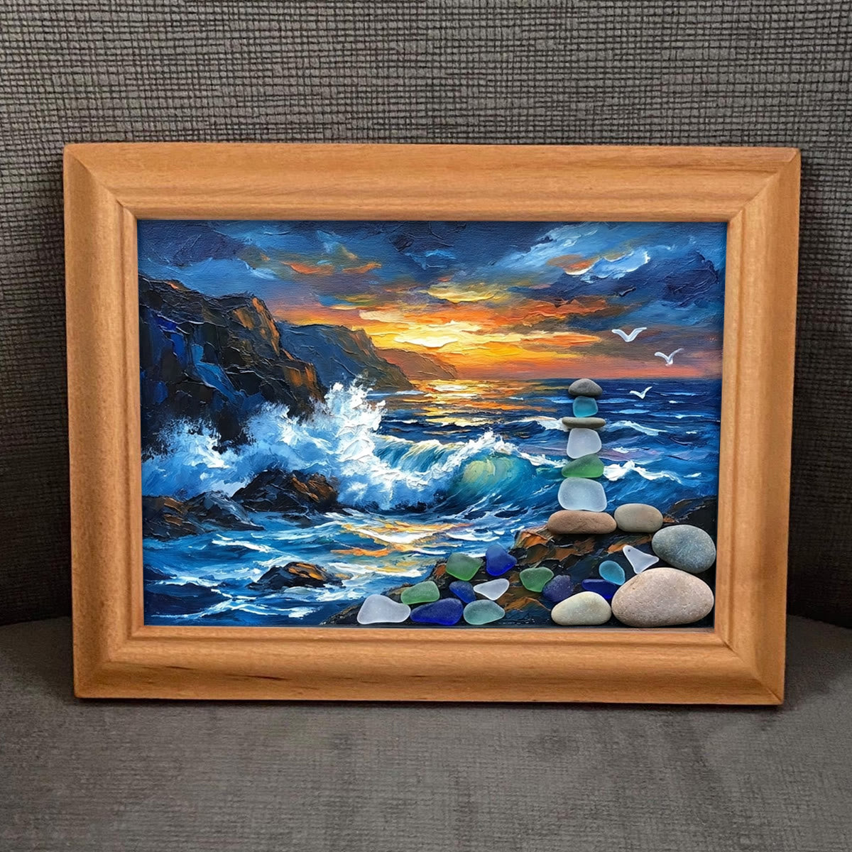 Crashing Waves & Ocean Sunset Sea Glass Framed Art - image 5