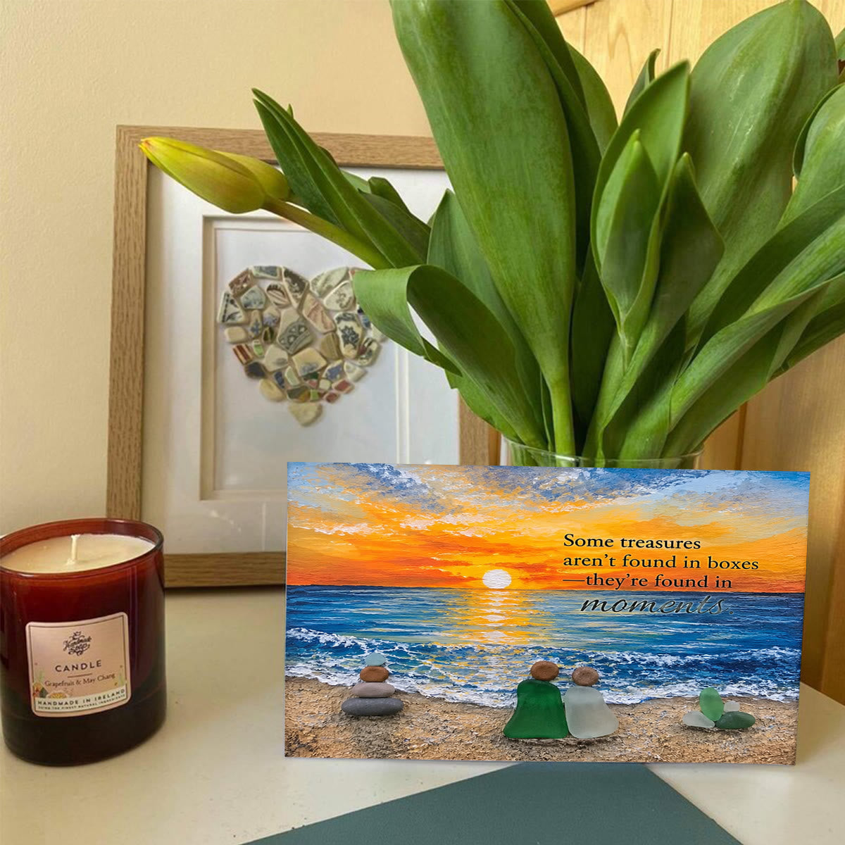 Treasures Found in Moments Couple Sea Glass Framed Art - Seaglass Card - 6" X 8" - image 1