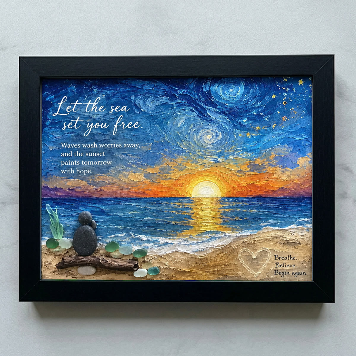 Let The Sea Set You Healing Night Free Sea Glass Framed Art - Black - 6" X 8" - image 7