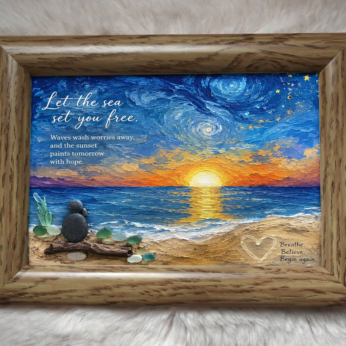 Let The Sea Set You Healing Night Free Sea Glass Framed Art - image 2