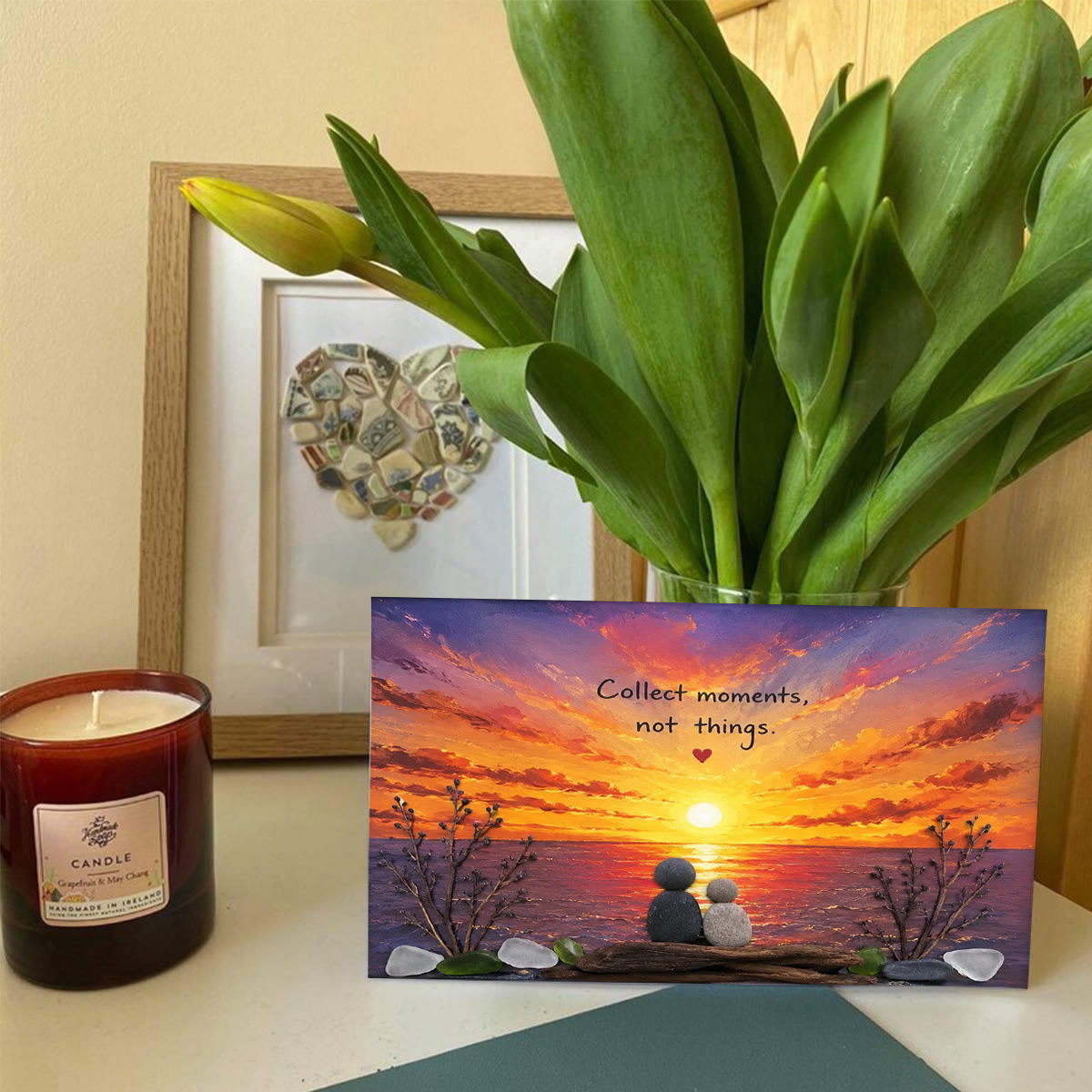 Collect Moments Sunset Couple Sea Glass Framed Art - Seaglass Card - 6" X 8" - image 1