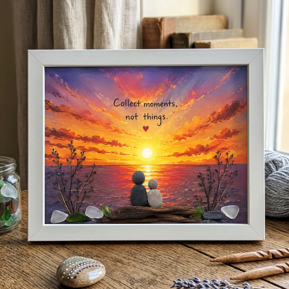 Collect Moments Sunset Couple Sea Glass Framed Art - White - 6" X 8" - image 9