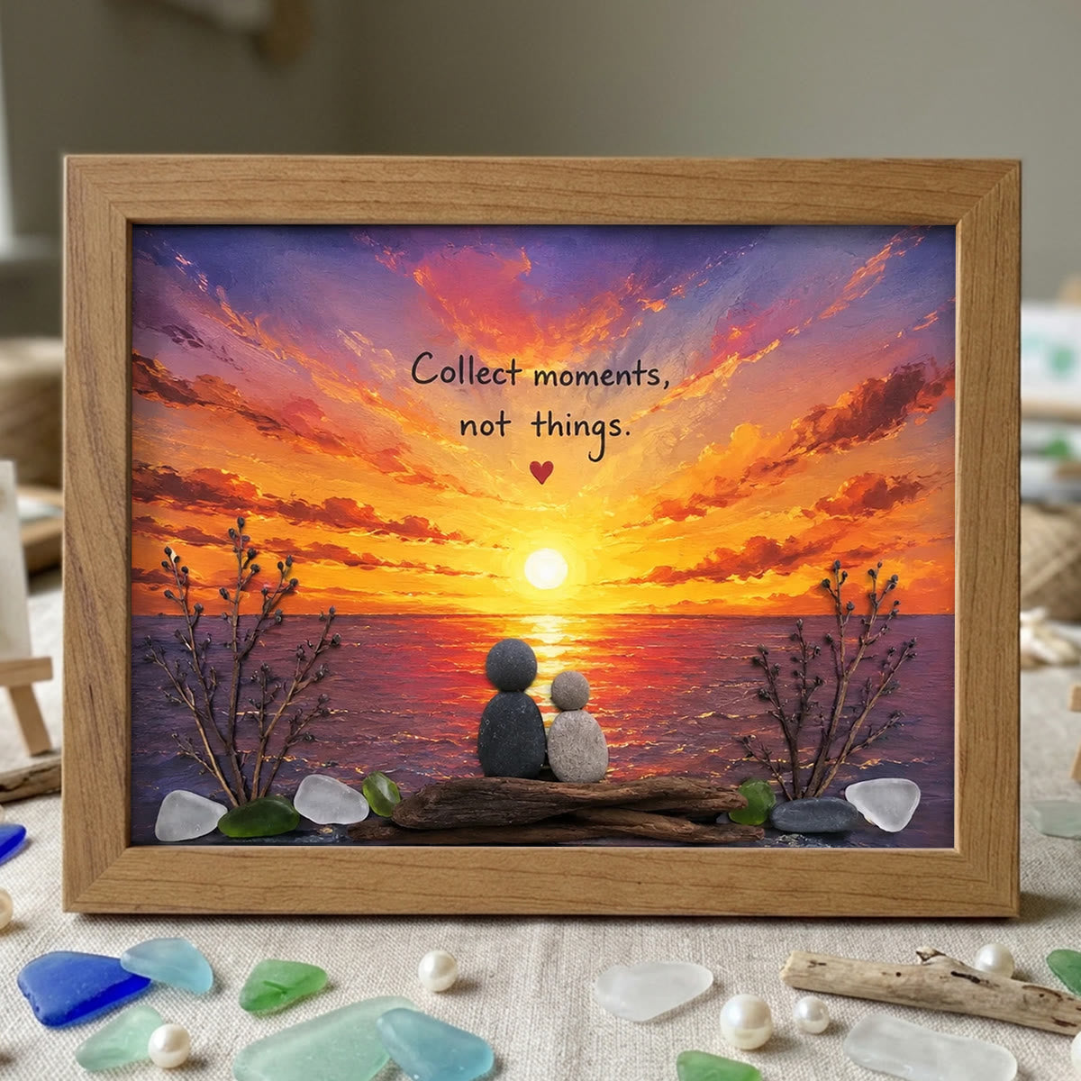 Collect Moments Sunset Couple Sea Glass Framed Art - Walnut Brown - 6" X 8" - image 7