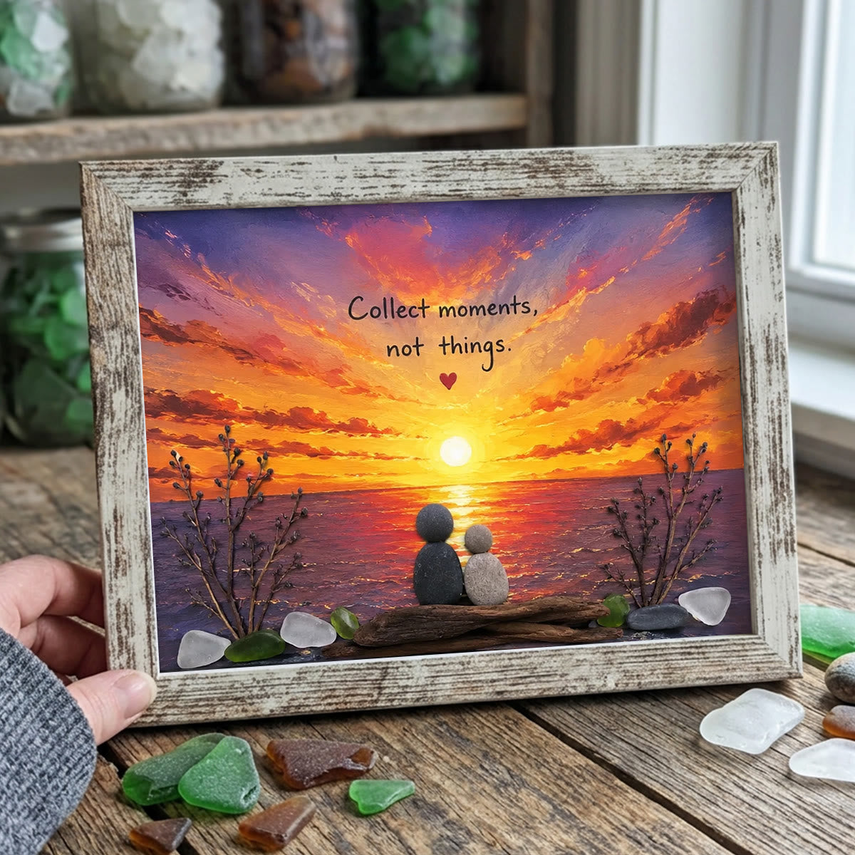 Collect Moments Sunset Couple Sea Glass Framed Art - Retro White - 6" X 8" - image 10
