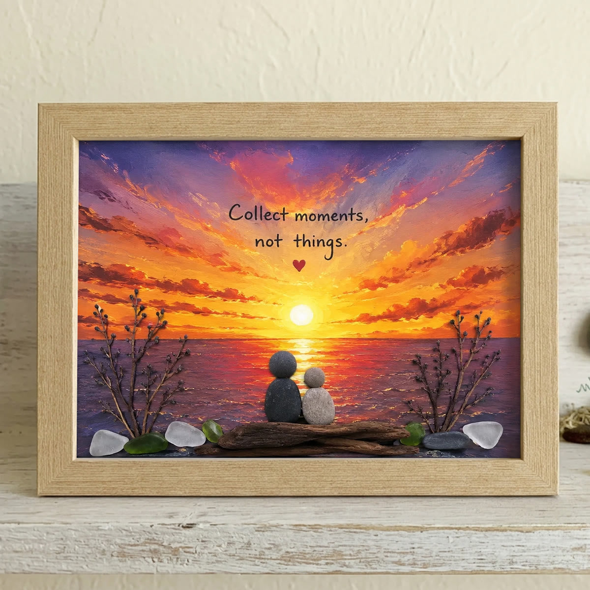 Collect Moments Sunset Couple Sea Glass Framed Art - Oak - 6" X 8" - image 6