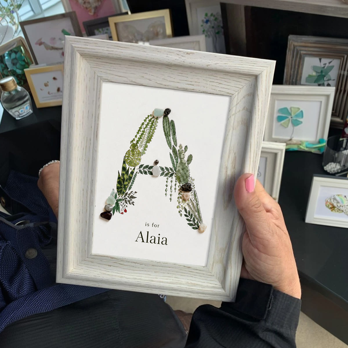Custom Name Initial Sea Glass Framed Art - image 3