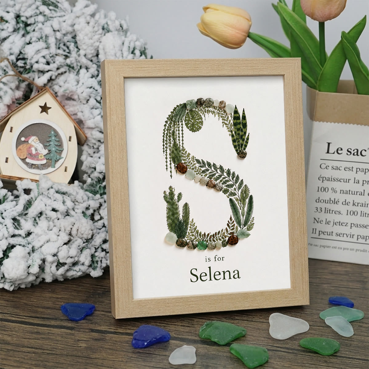 Custom Name Initial Sea Glass Framed Art - Oak - S - 8" X 6" - image 22