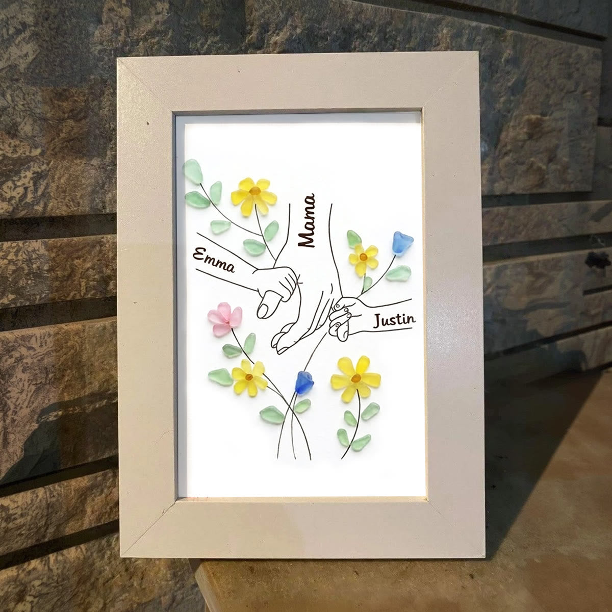 "Made With Love" Family Tree Custom Names Sea Glass Framed Art - image 3