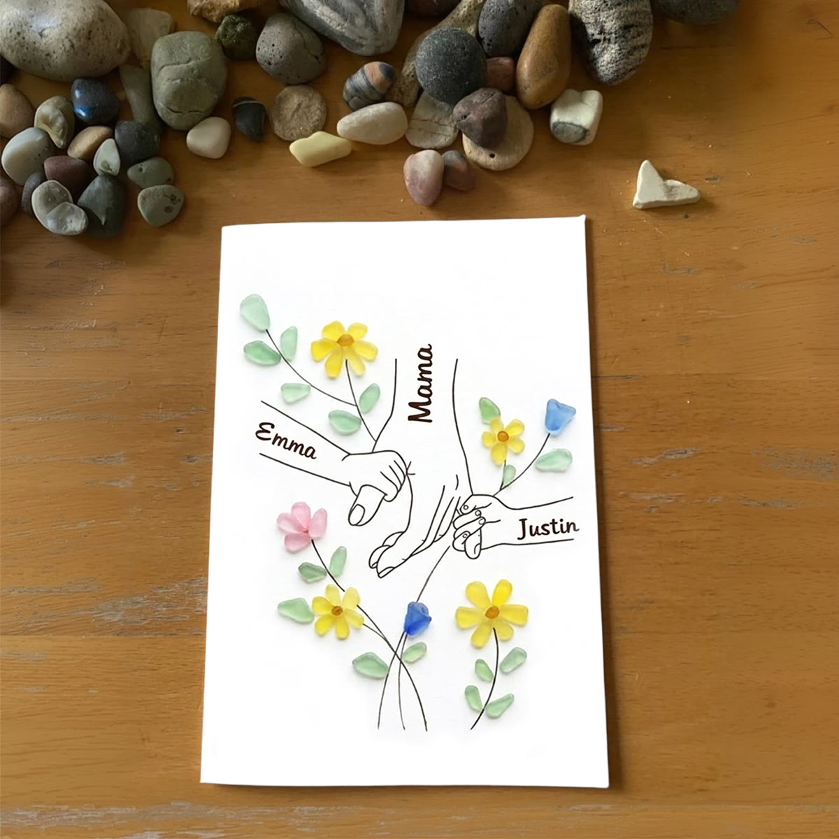"Made With Love" Family Tree Custom Names Sea Glass Framed Art - Seaglass Card - 8" X 6" - image 1