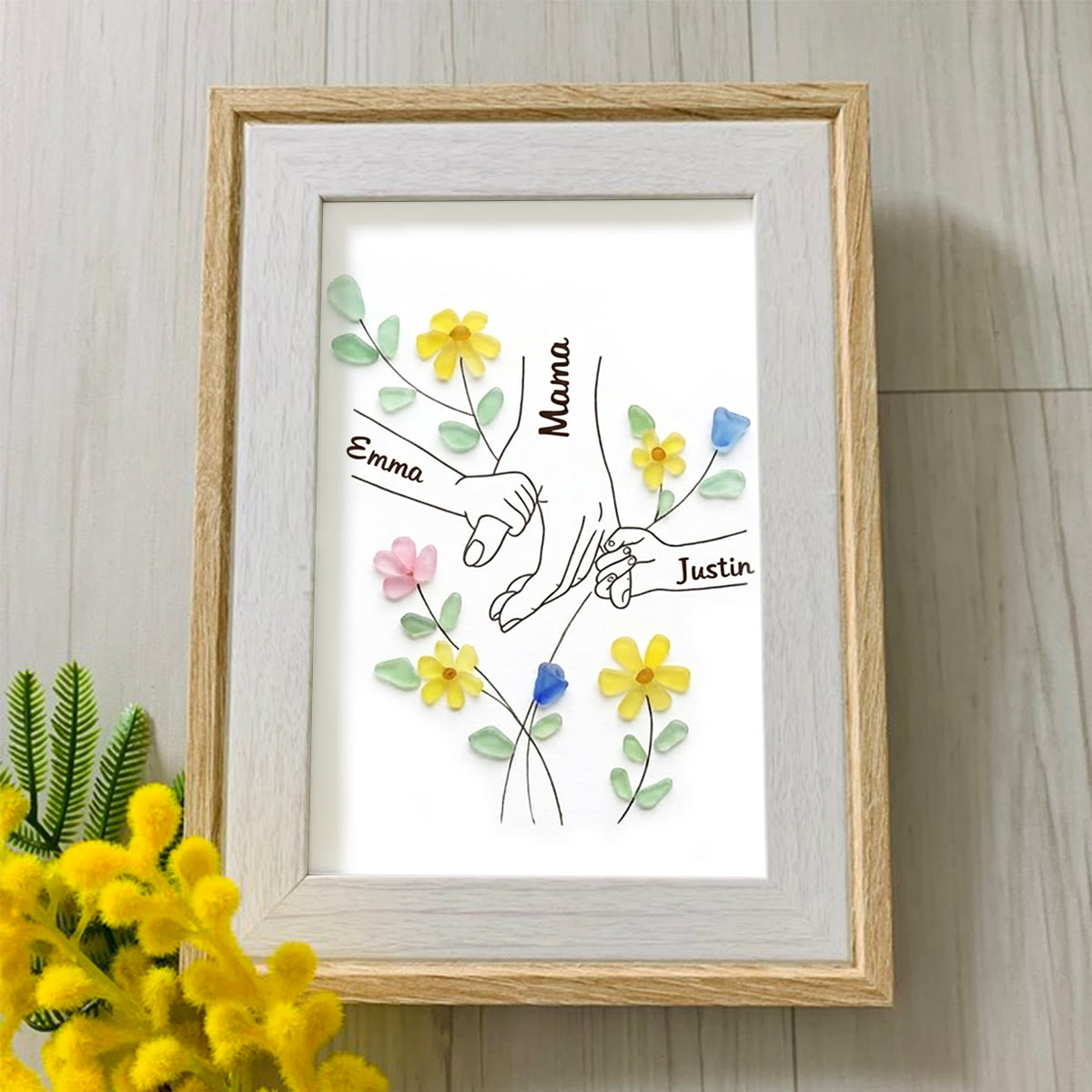 "Made With Love" Family Tree Custom Names Sea Glass Framed Art - image 0