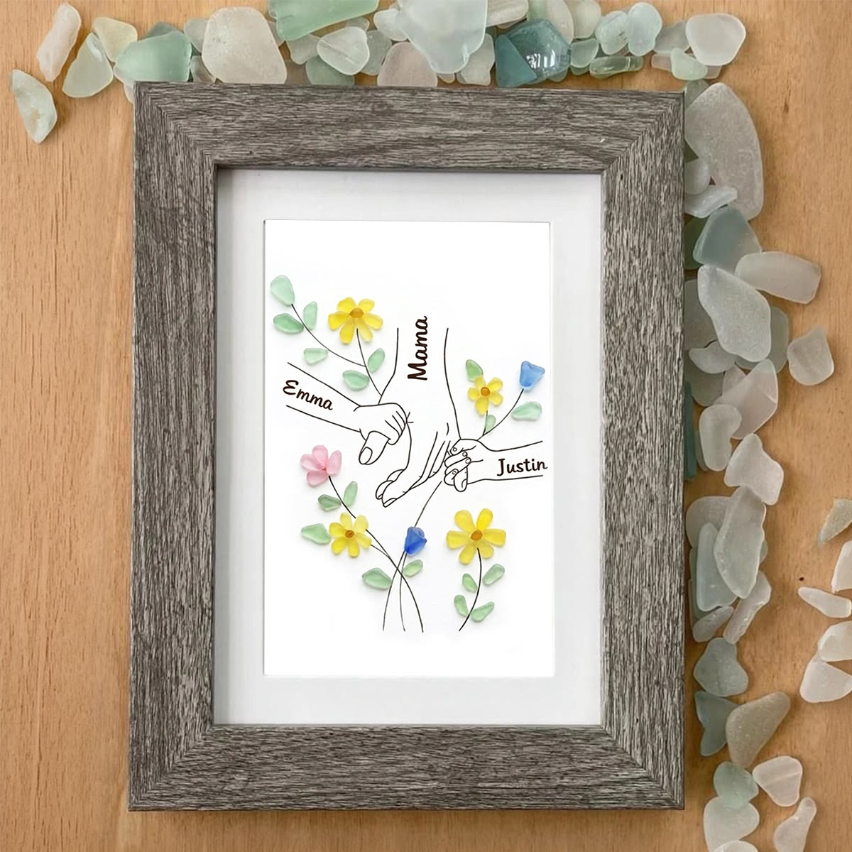 "Made With Love" Family Tree Custom Names Sea Glass Framed Art - image 5