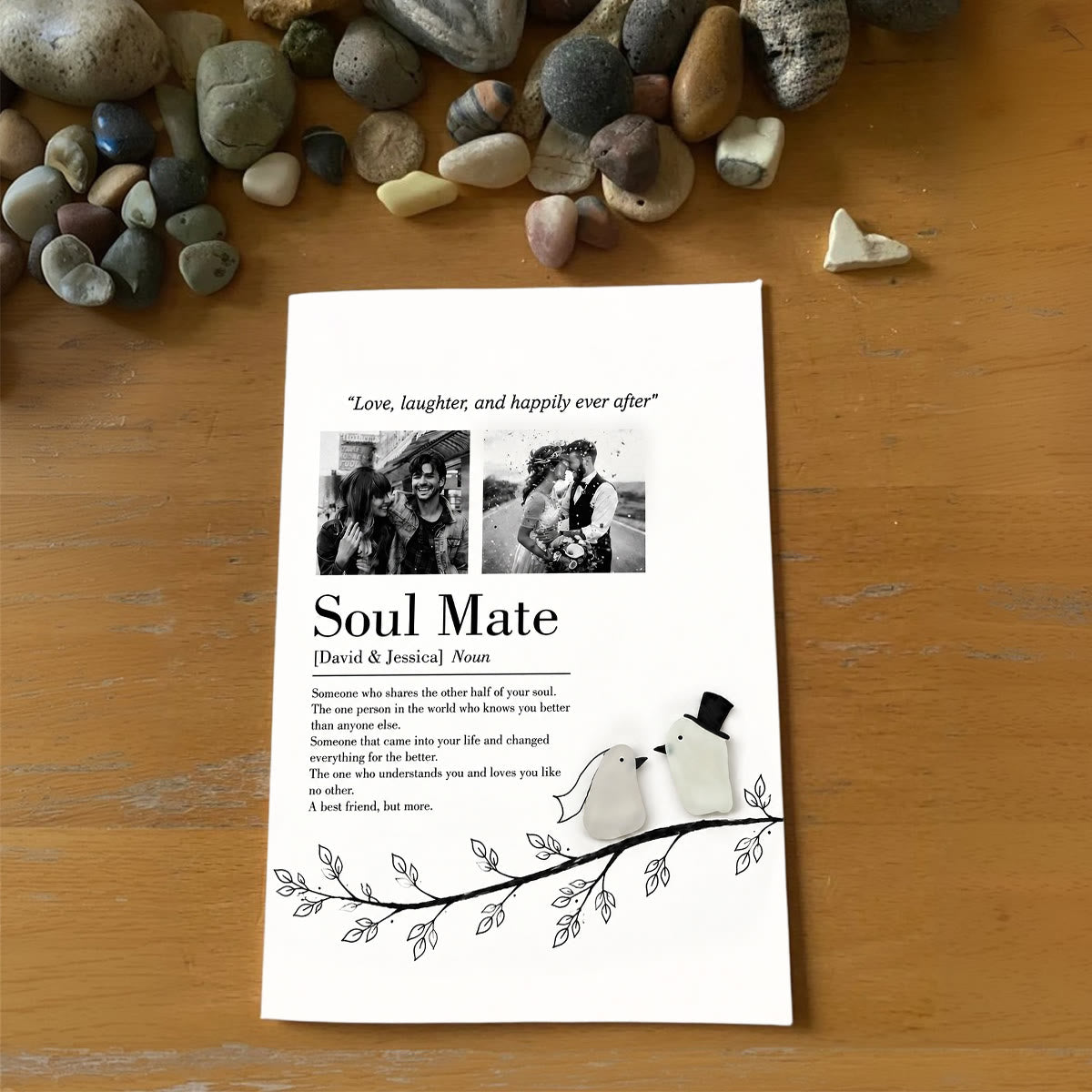 Love Story Custom Names & Photo Sea Glass Framed Art - Seaglass Card - 8" X 6" - image 1