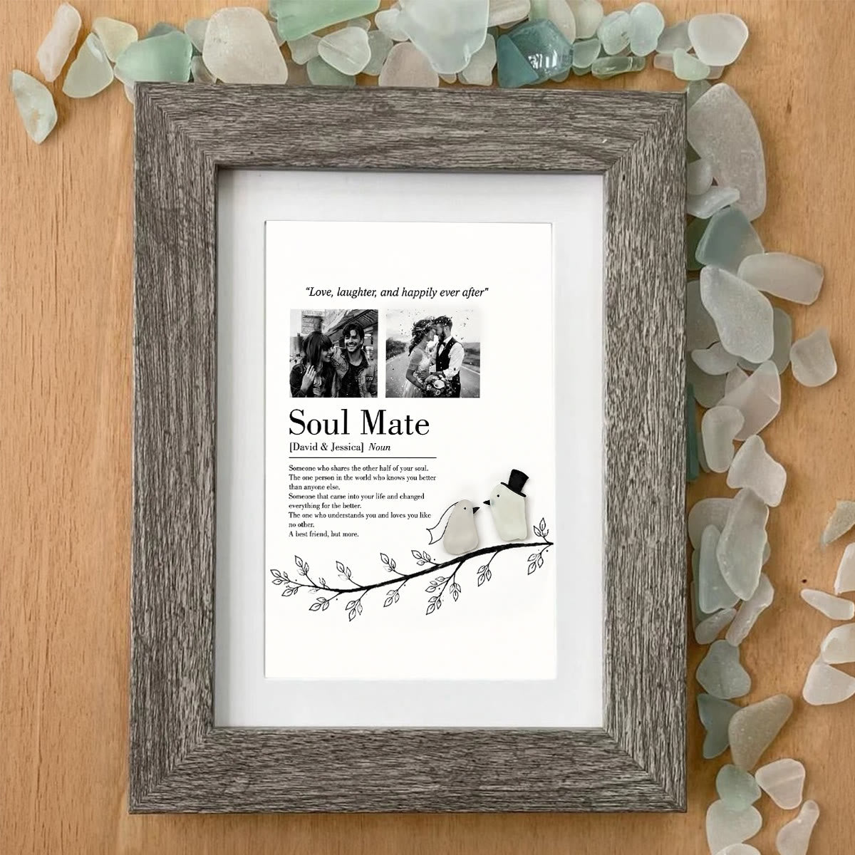 Love Story Custom Names & Photo Sea Glass Framed Art - image 5