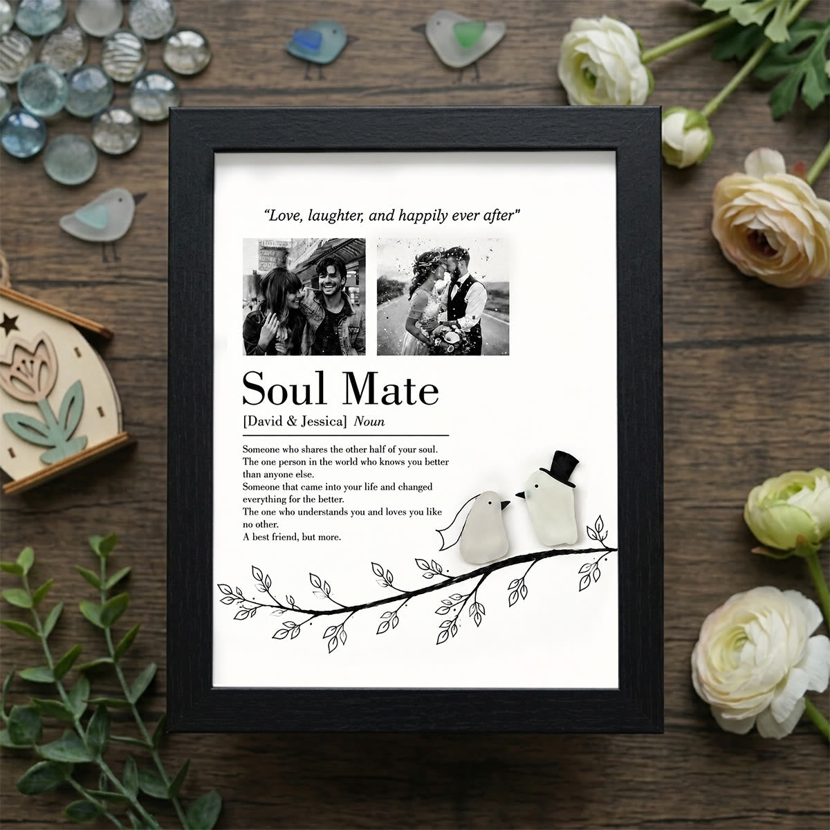 Love Story Custom Names & Photo Sea Glass Framed Art - Black - 8" X 6" - image 8