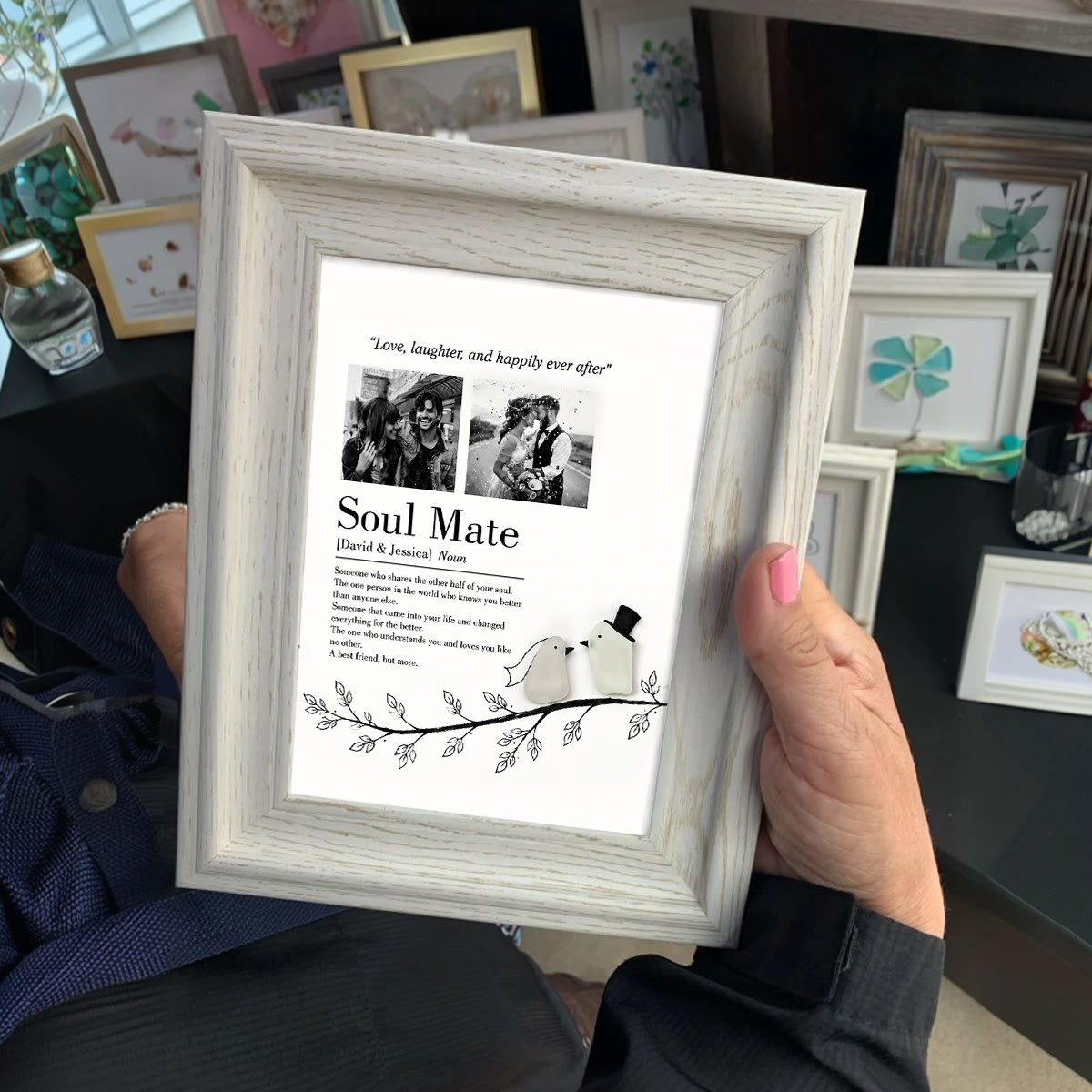 Love Story Custom Names & Photo Sea Glass Framed Art - image 4