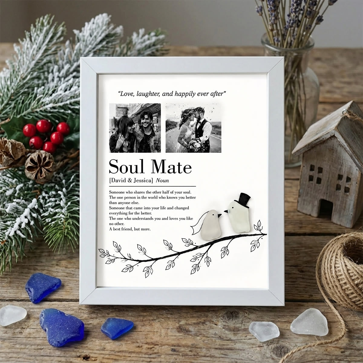Love Story Custom Names & Photo Sea Glass Framed Art - White - 8" X 6" - image 9
