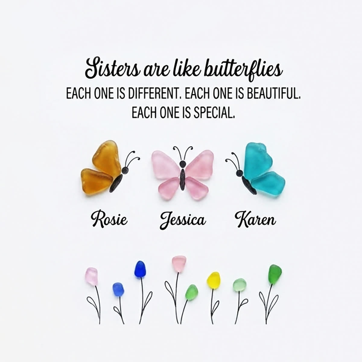 Sister Butterflies Custom Name Sea Glass Framed Art - image 2