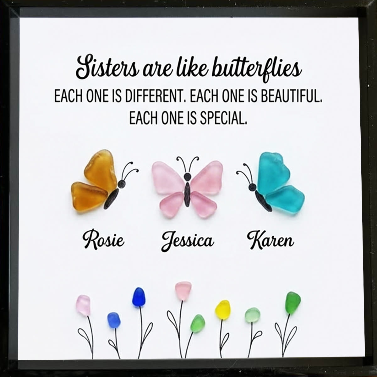 Sister Butterflies Custom Name Sea Glass Framed Art - image 4
