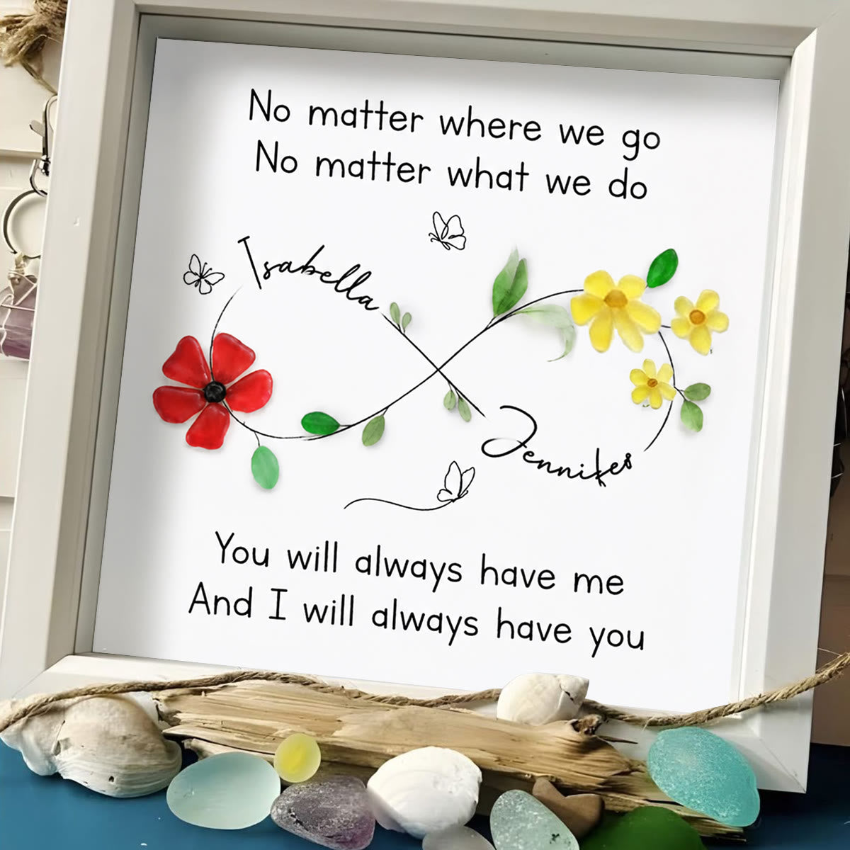 Infinity Symbol Custom Friendship Names Sea Glass Framed Art - image 5