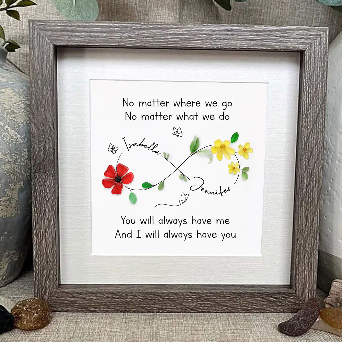 Infinity Symbol Custom Friendship Names Sea Glass Framed Art - image 0