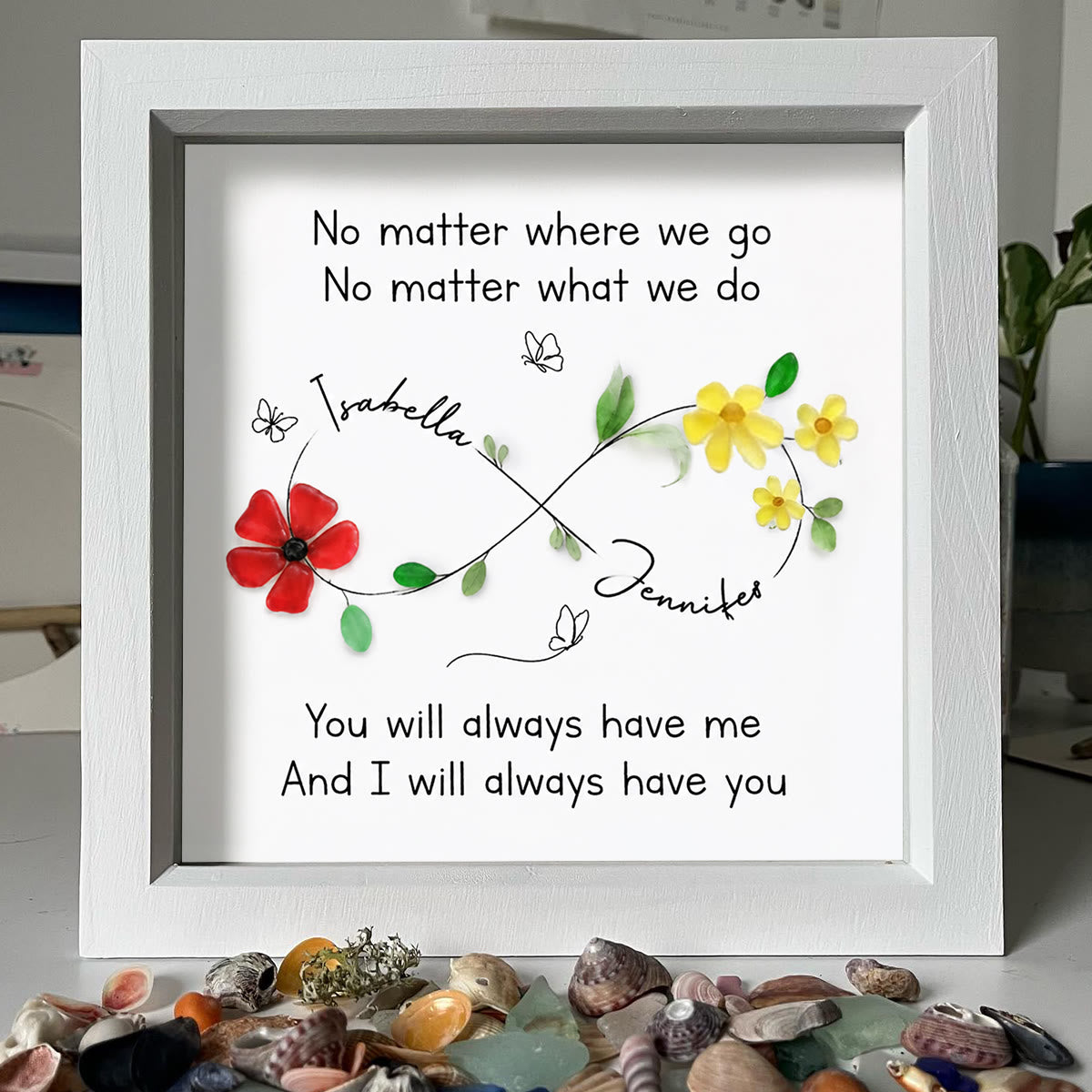 Infinity Symbol Custom Friendship Names Sea Glass Framed Art - image 6
