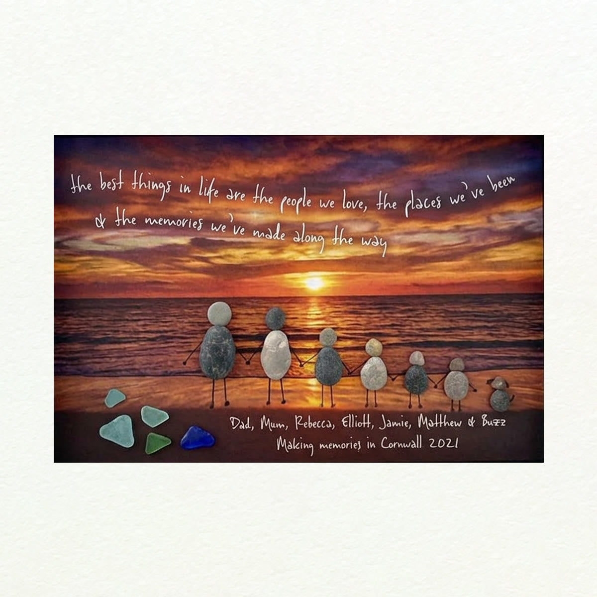 "Best Things In Life" Custom Family Names & Year Sea Glass Framed Art - image 2