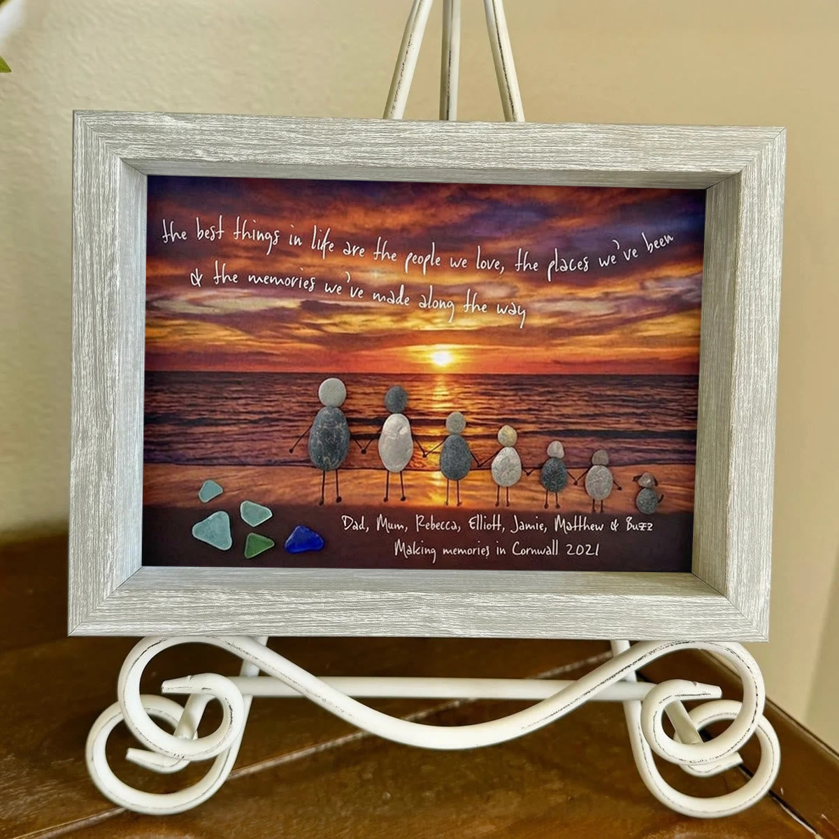 "Best Things In Life" Custom Family Names & Year Sea Glass Framed Art - image 3