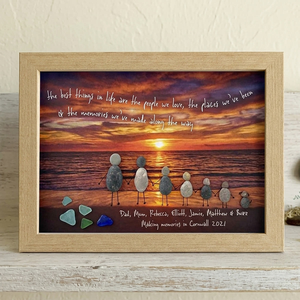 "Best Things In Life" Custom Family Names & Year Sea Glass Framed Art - Oak - 6" X 8" - image 8