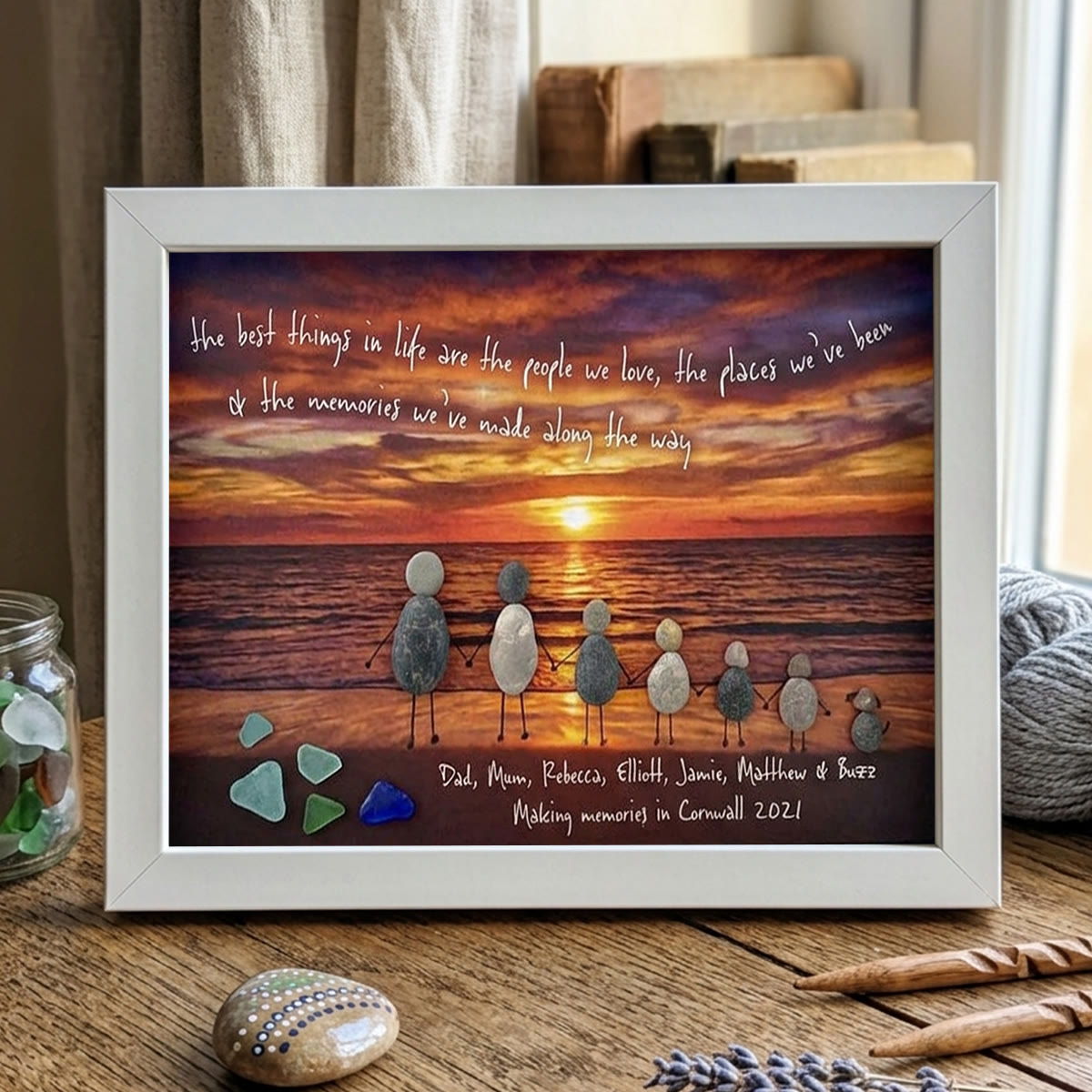 "Best Things In Life" Custom Family Names & Year Sea Glass Framed Art - White - 6" X 8" - image 11