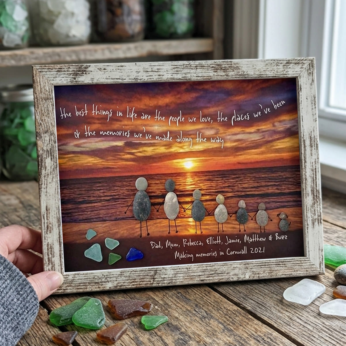 "Best Things In Life" Custom Family Names & Year Sea Glass Framed Art - Retro White - 6" X 8" - image 12