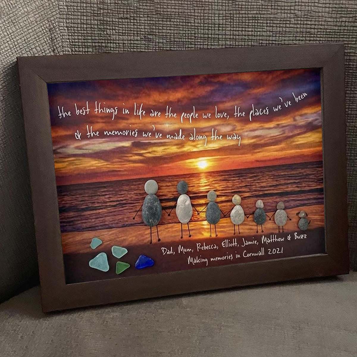 "Best Things In Life" Custom Family Names & Year Sea Glass Framed Art - image 5