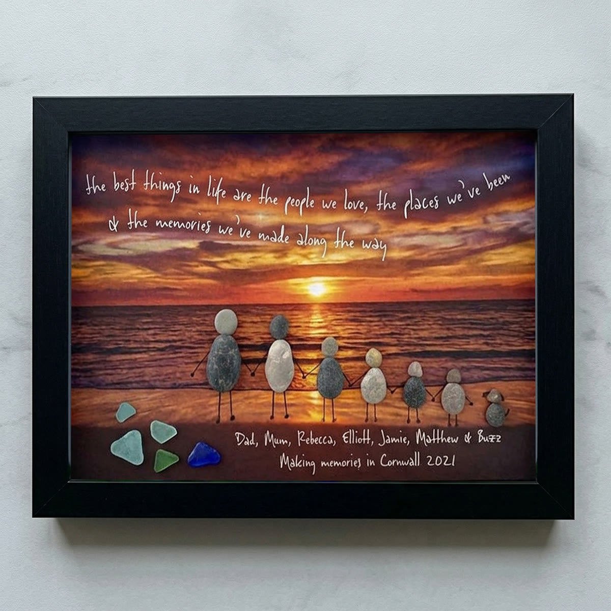 "Best Things In Life" Custom Family Names & Year Sea Glass Framed Art - Black - 6" X 8" - image 10