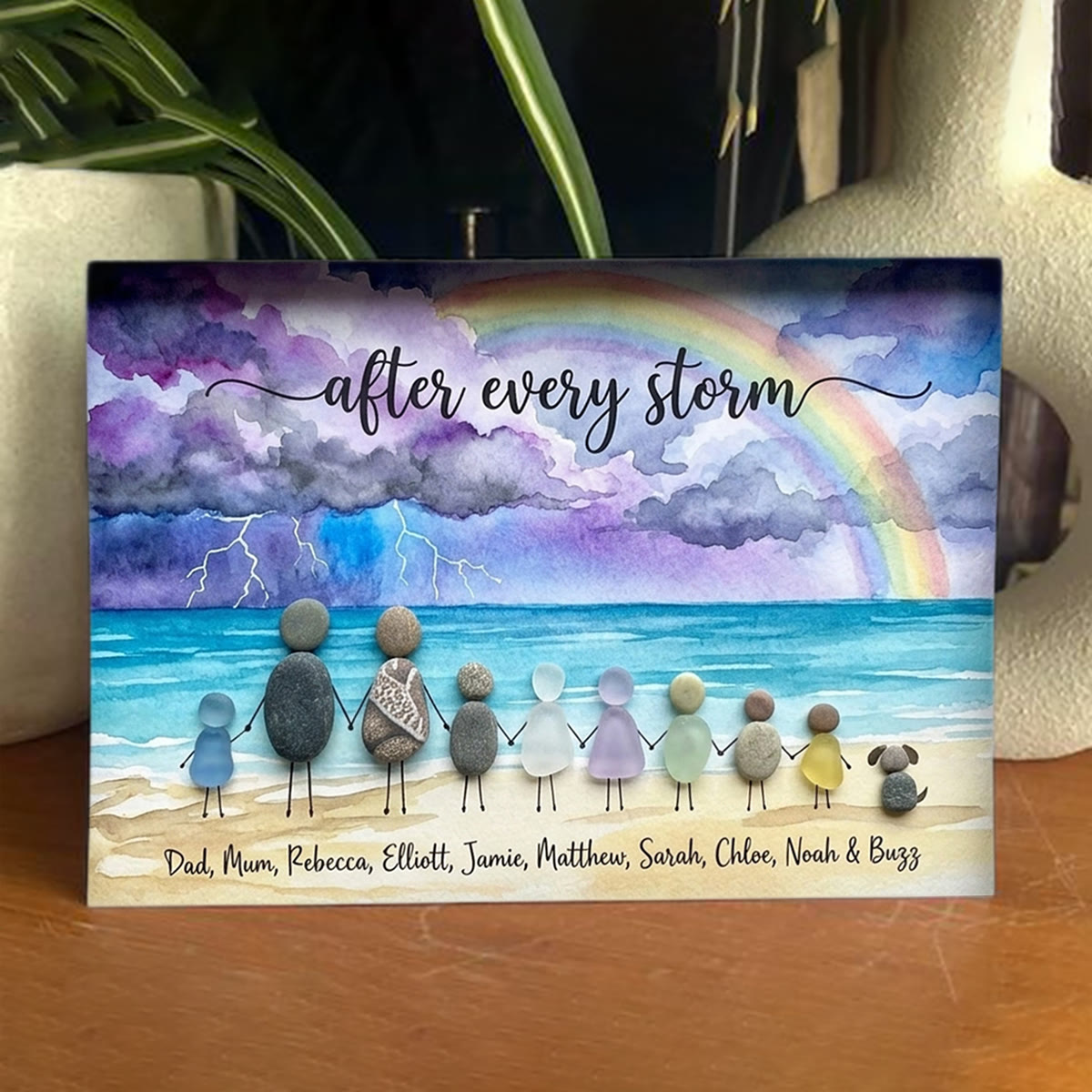 "After Every Storm" Custom Family Names Sea Glass Framed Art - Seaglass Card - 6" X 8" - image 1