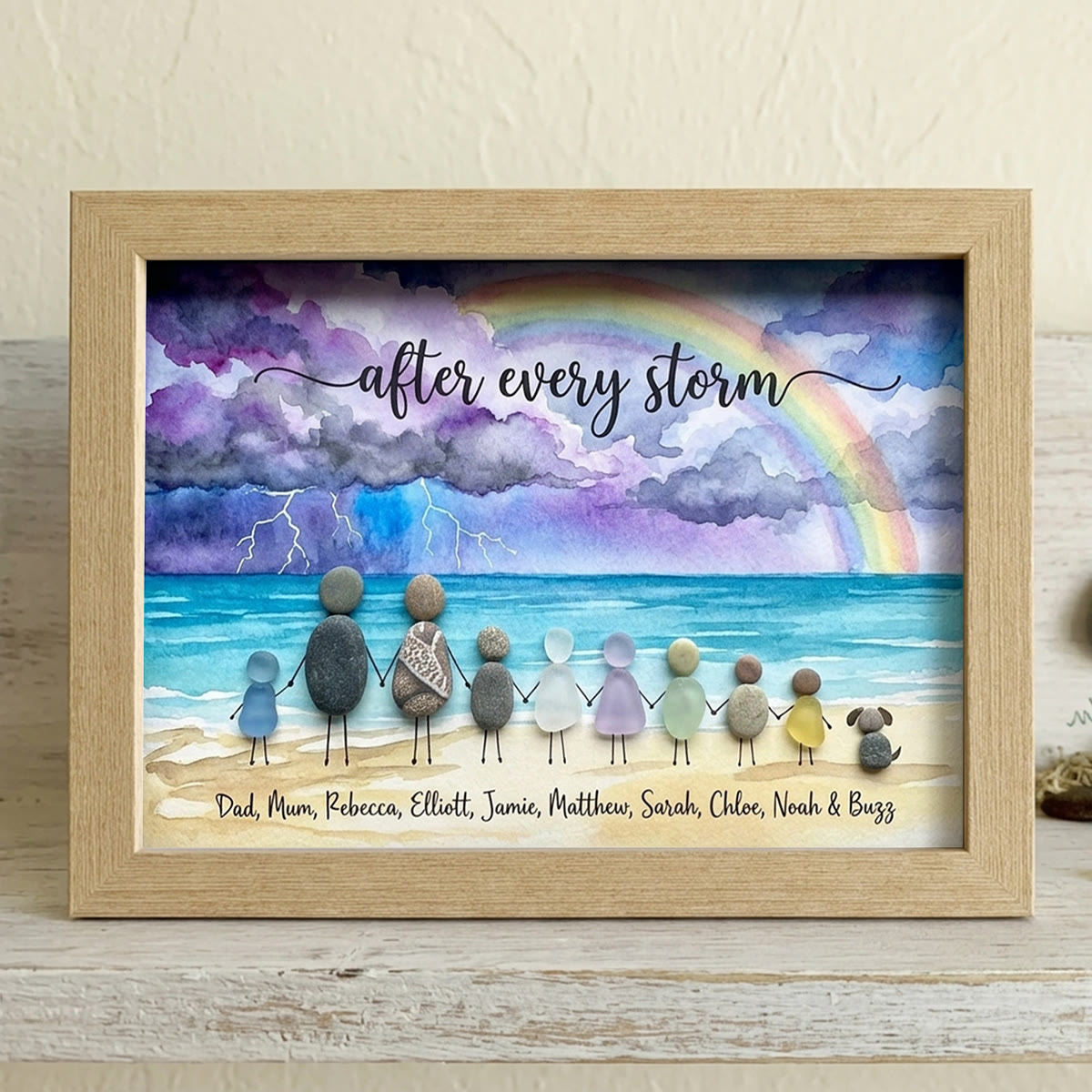 "After Every Storm" Custom Family Names Sea Glass Framed Art - Oak - 6" X 8" - image 8