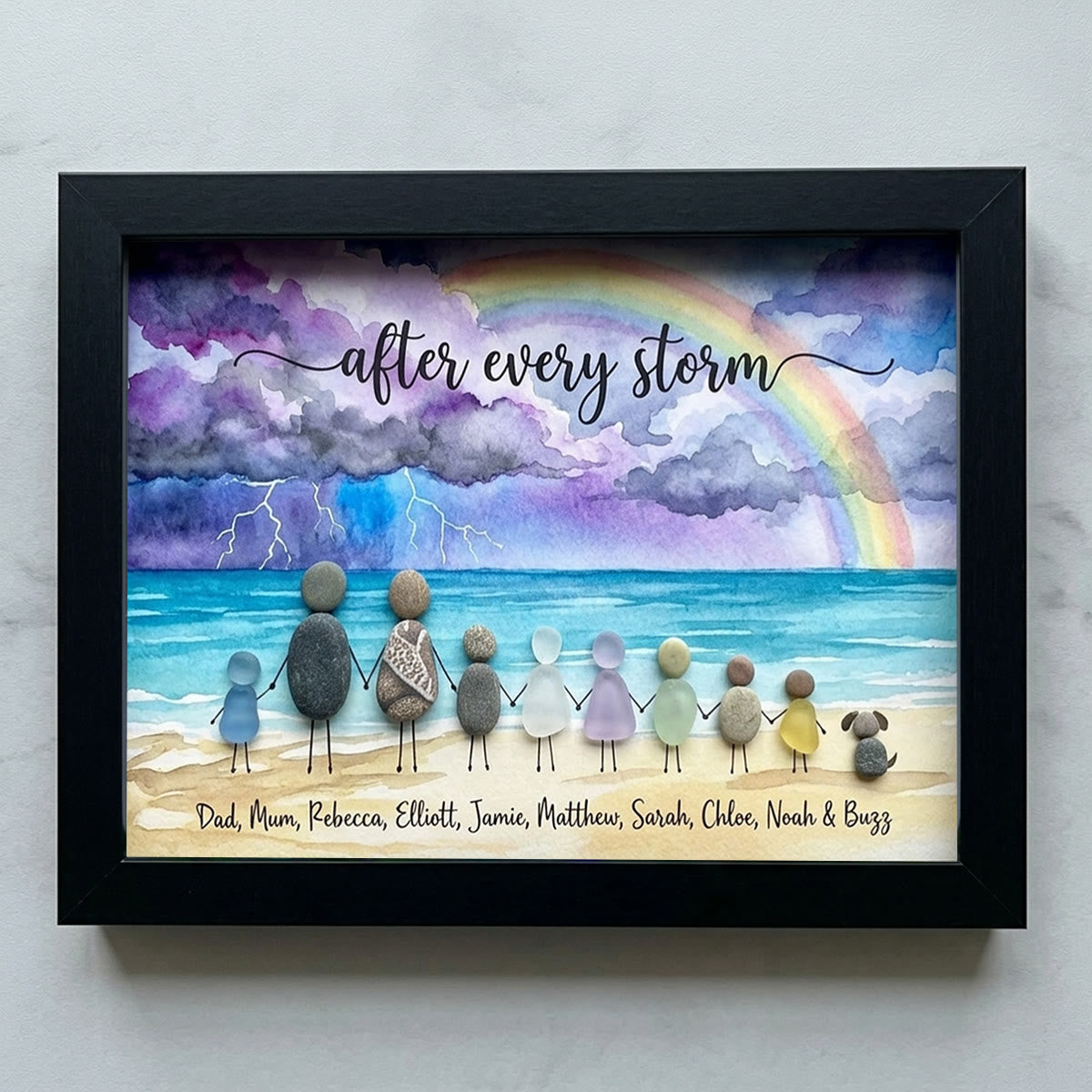 "After Every Storm" Custom Family Names Sea Glass Framed Art - Black - 6" X 8" - image 10