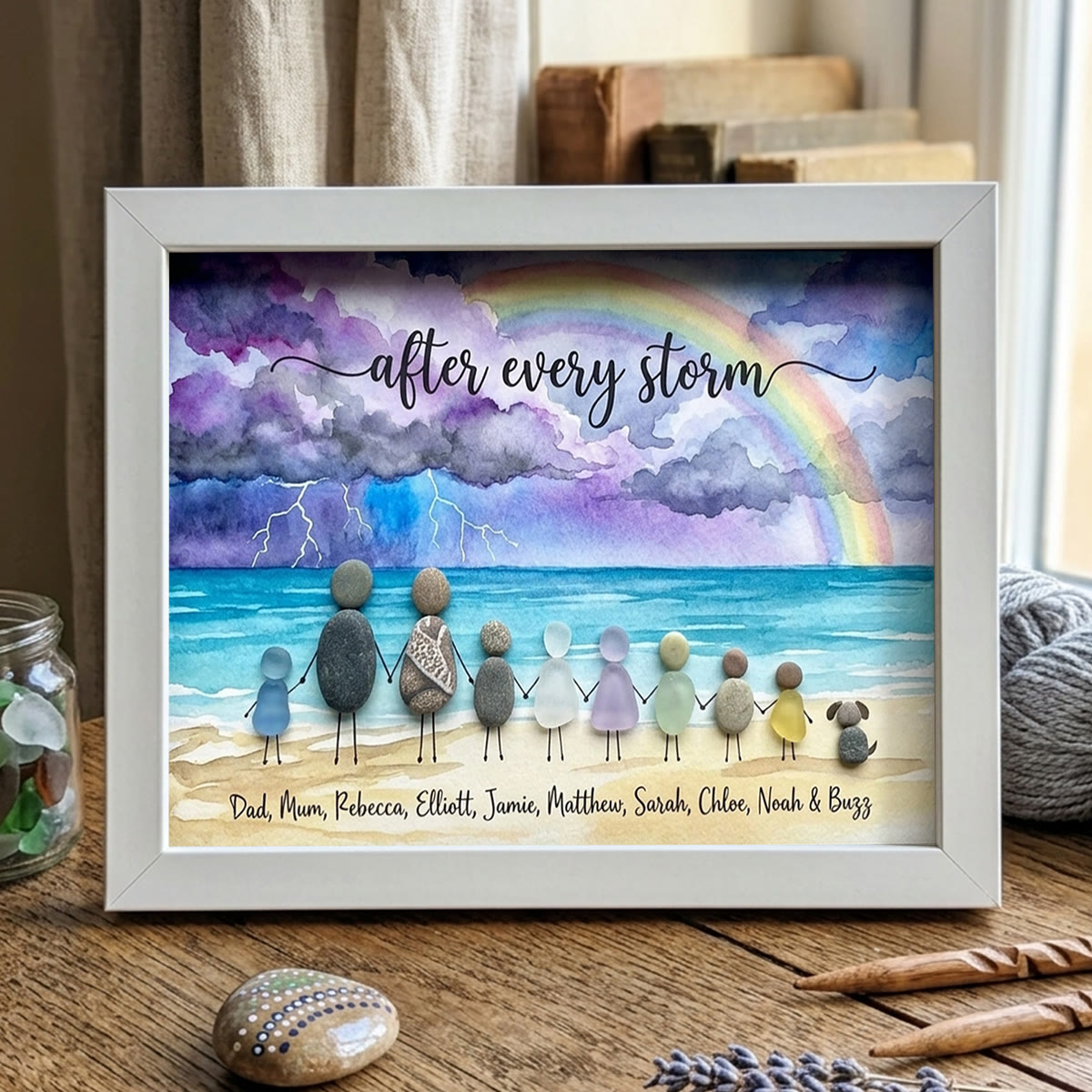 "After Every Storm" Custom Family Names Sea Glass Framed Art - White - 6" X 8" - image 11